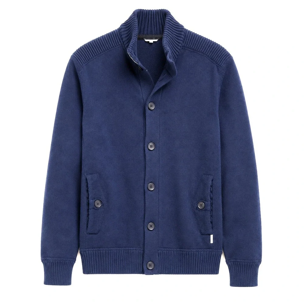 Ted Baker Cardigan Jacket Size 4 (L) Blue Zip & Button Fleece Minimal Preppy